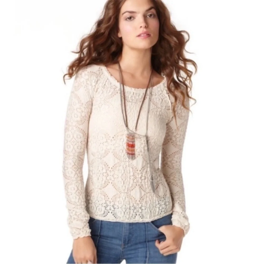 Free People Sunny Pucker Lace Top Cream XS